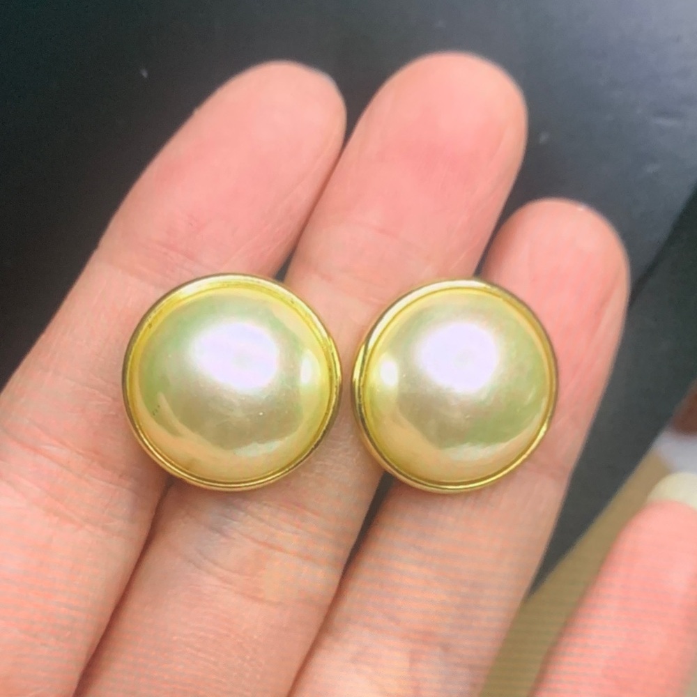 Lustrous Gold Pearl Button Earrings